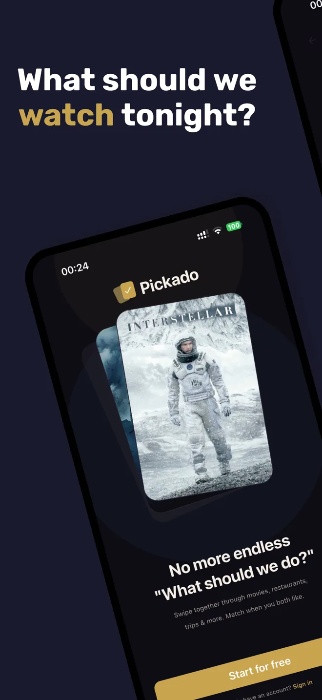 Pickado Dashboard mit Film-Empfehlungen